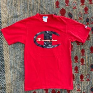 Vintage Champion Spellout with Camo Logo in Red